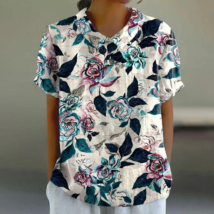 2025 Summer Women's Blouse Casual Print Short Sleeve T-Shirt Fit Lapel Neck Blouse Fashion Trend Button Blouses for Woman Tops