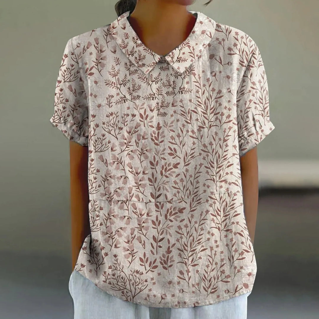 2025 Summer Women's Blouse Casual Print Short Sleeve T-Shirt Fit Lapel Neck Blouse Fashion Trend Button Blouses for Woman Tops