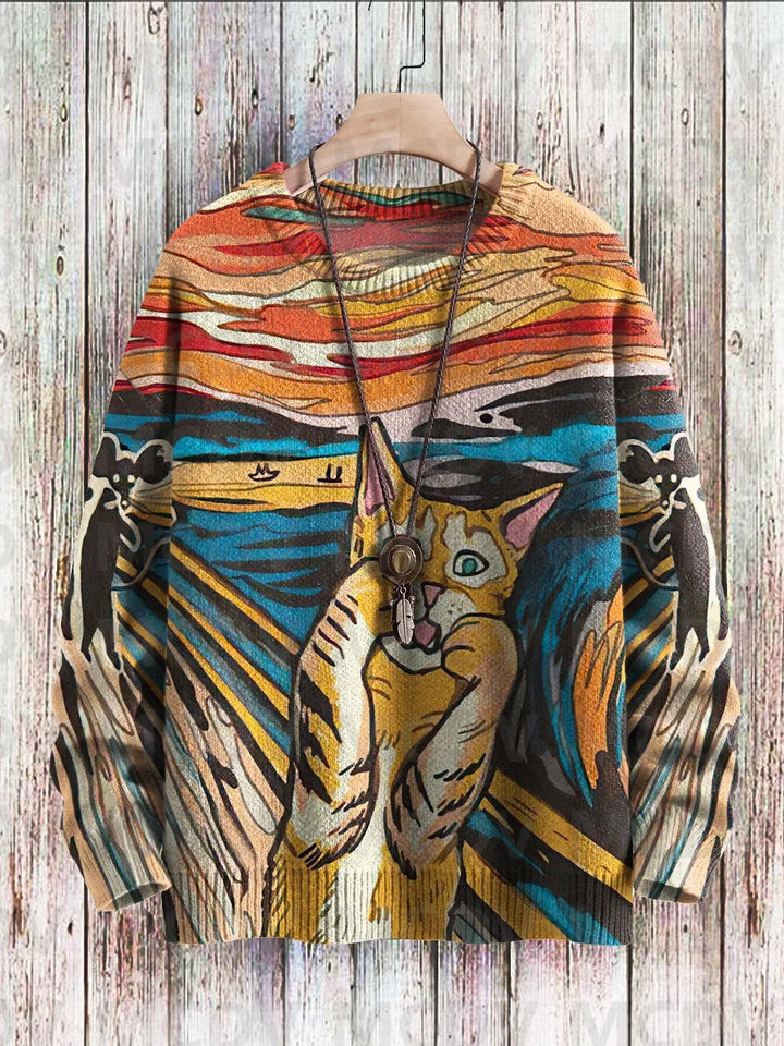 Whiskers | Vintage Cat Print Knit Pullover