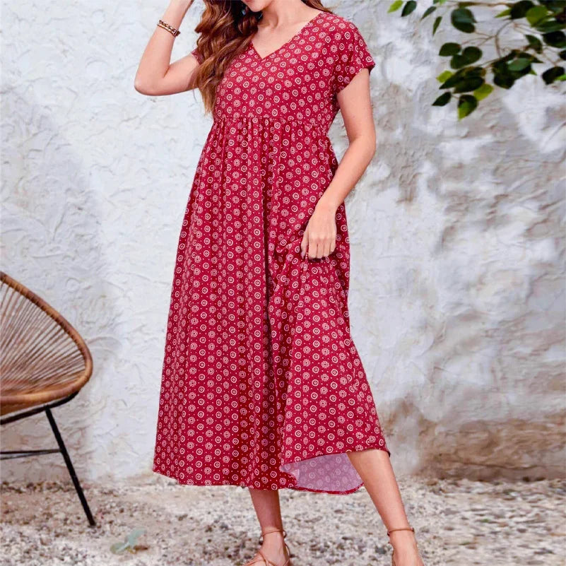 Kira | Women's Bohemian V-Neck Bat Sleeve Dress