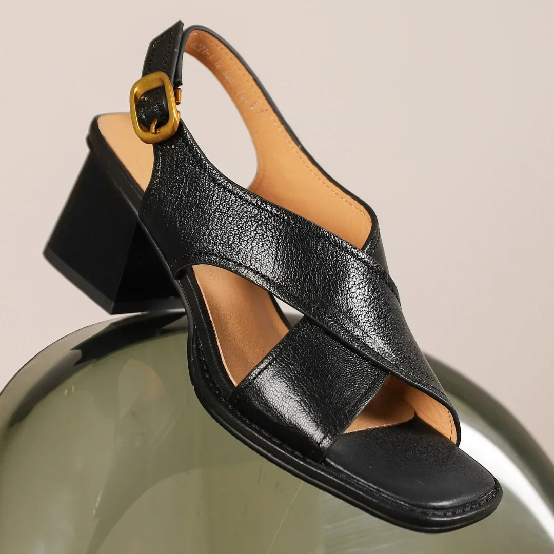 Francesca | Leather Cross-Strap Heeled Sandals