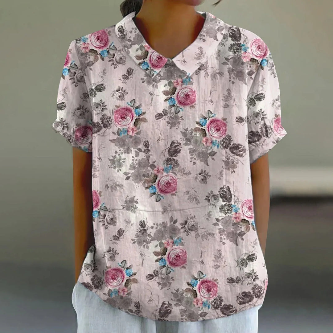 2025 Summer Women's Blouse Casual Print Short Sleeve T-Shirt Fit Lapel Neck Blouse Fashion Trend Button Blouses for Woman Tops