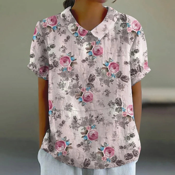 2025 Summer Women's Blouse Casual Print Short Sleeve T-Shirt Fit Lapel Neck Blouse Fashion Trend Button Blouses for Woman Tops