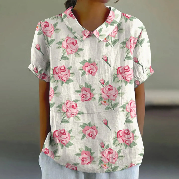 2025 Summer Women's Blouse Casual Print Short Sleeve T-Shirt Fit Lapel Neck Blouse Fashion Trend Button Blouses for Woman Tops