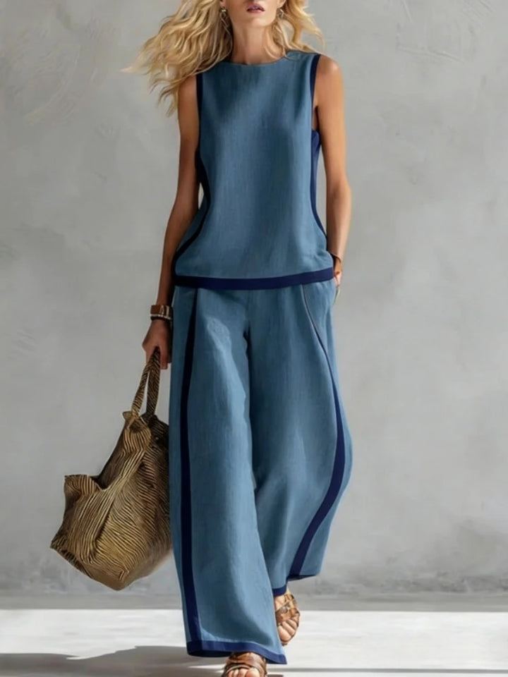 Margot | Retro Print Sleeveless Top & Trouser Set