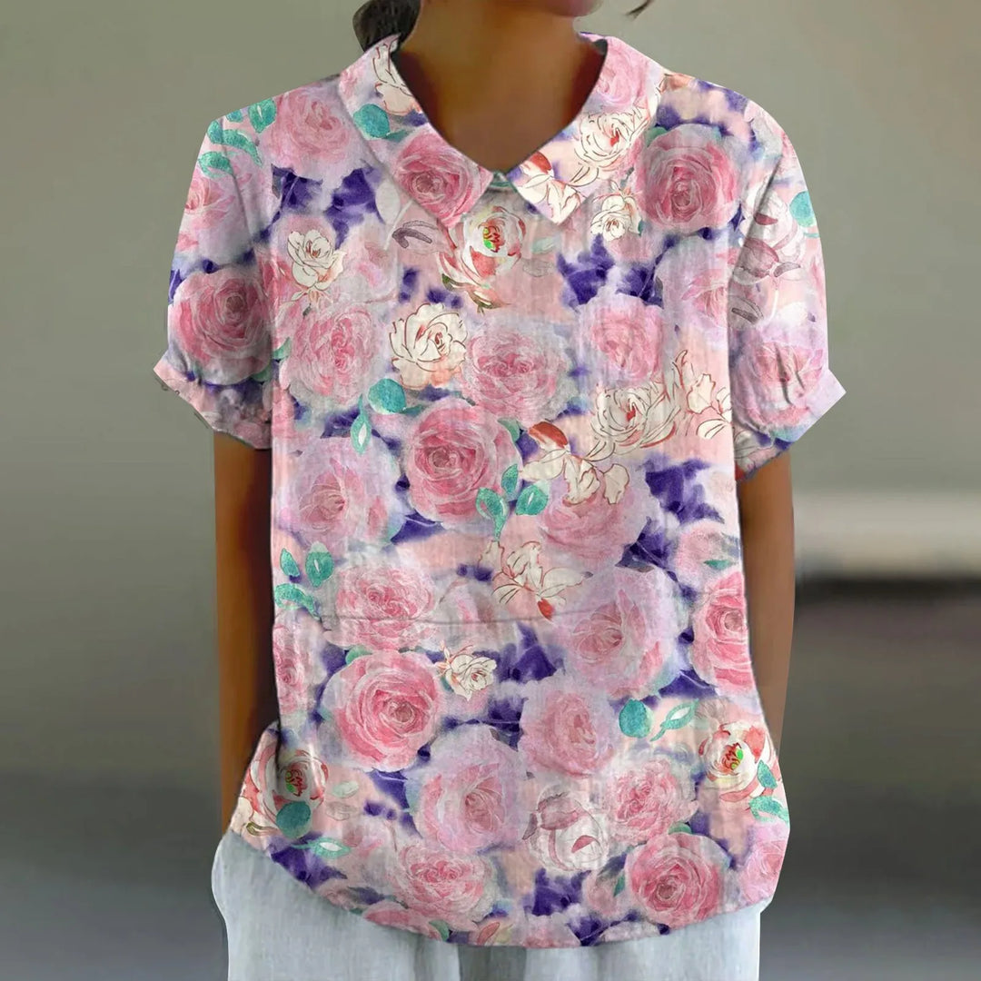 2025 Summer Women's Blouse Casual Print Short Sleeve T-Shirt Fit Lapel Neck Blouse Fashion Trend Button Blouses for Woman Tops