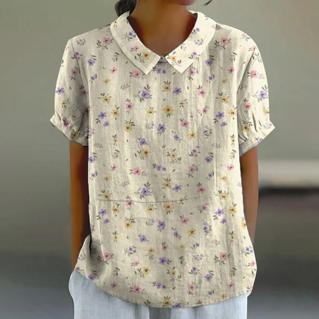 2025 Summer Women's Blouse Casual Print Short Sleeve T-Shirt Fit Lapel Neck Blouse Fashion Trend Button Blouses for Woman Tops