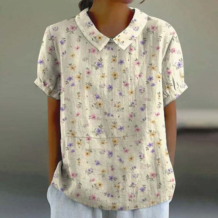 2025 Summer Women's Blouse Casual Print Short Sleeve T-Shirt Fit Lapel Neck Blouse Fashion Trend Button Blouses for Woman Tops