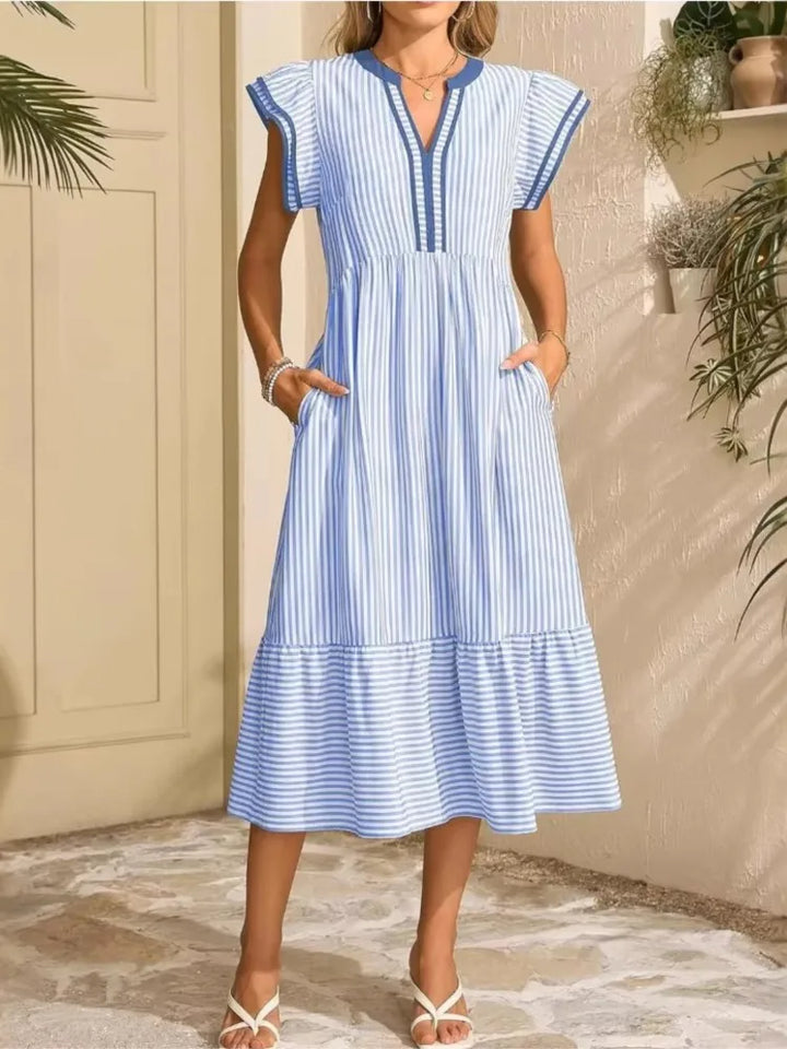 Delphine | Women's V-Neck Ruffle Maxi Dress