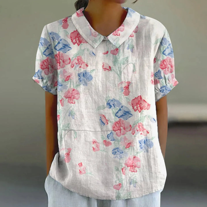 2025 Summer Women's Blouse Casual Print Short Sleeve T-Shirt Fit Lapel Neck Blouse Fashion Trend Button Blouses for Woman Tops