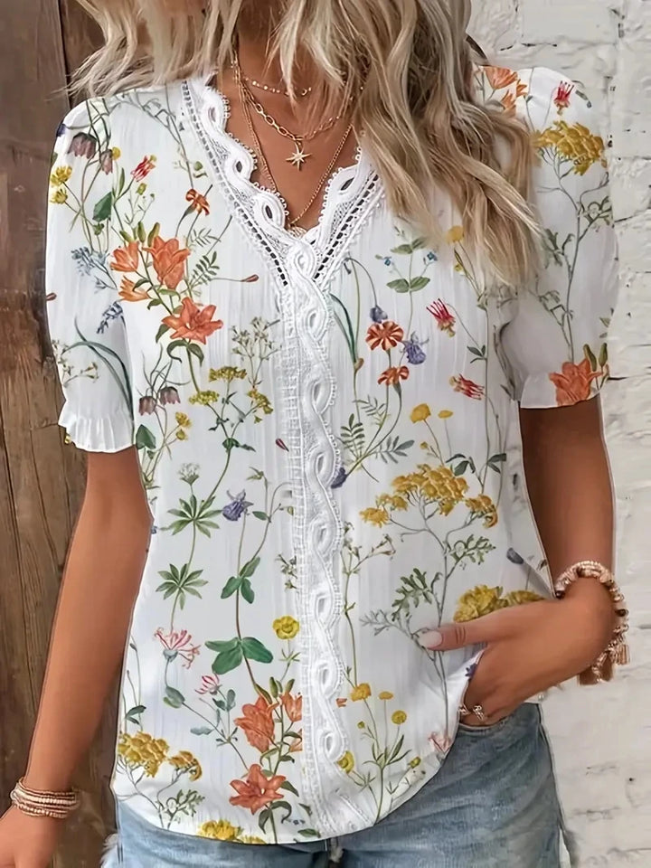 Cecilia™ | V-Neck Cut-Out Jacquard Blouse