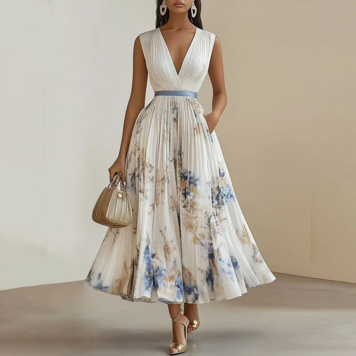 Margaux | V-Neck Lace-Up Swing Dress