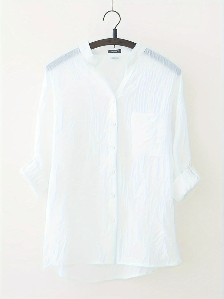 Yuna™ | Stand-Collar Linen Blouse