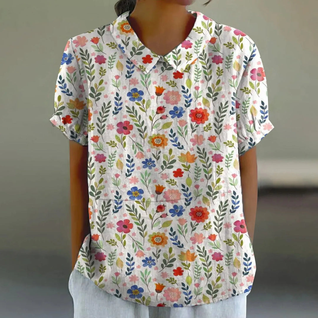 2025 Summer Women's Blouse Casual Print Short Sleeve T-Shirt Fit Lapel Neck Blouse Fashion Trend Button Blouses for Woman Tops