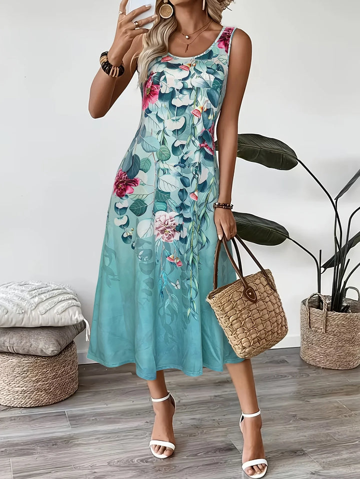 Joelle | Teal Floral A-Line Sundress