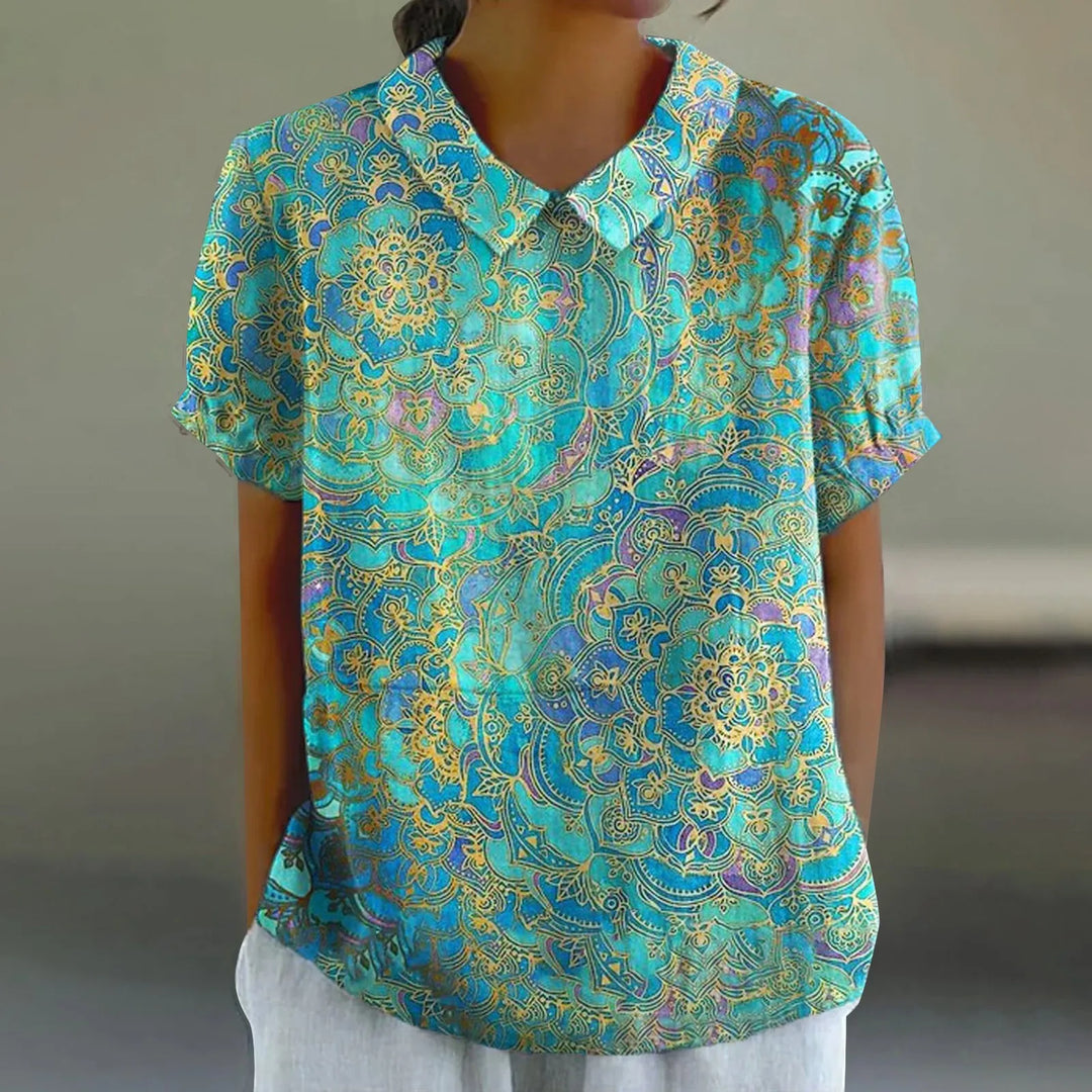 2025 Summer Women's Blouse Casual Print Short Sleeve T-Shirt Fit Lapel Neck Blouse Fashion Trend Button Blouses for Woman Tops