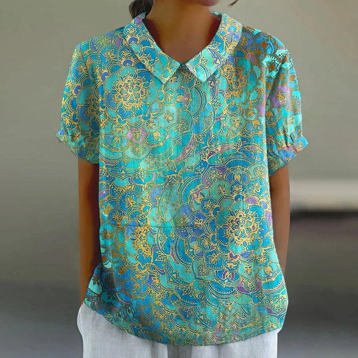 2025 Summer Women's Blouse Casual Print Short Sleeve T-Shirt Fit Lapel Neck Blouse Fashion Trend Button Blouses for Woman Tops