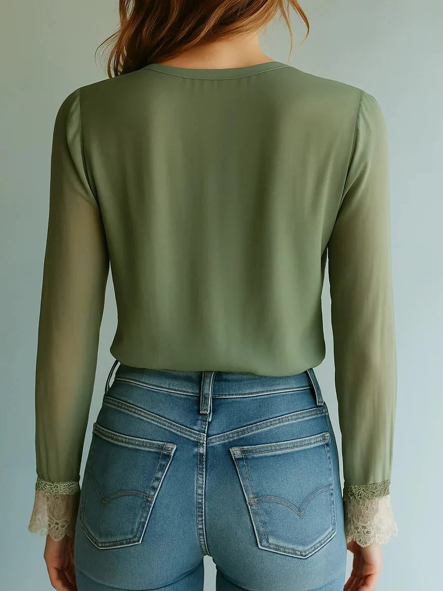 Isla | Lace Embroidered V-Neck Blouse