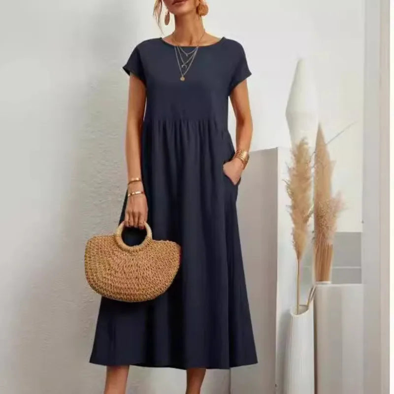 Elise | Women's Cotton Linen A-Line Midi Sundress
