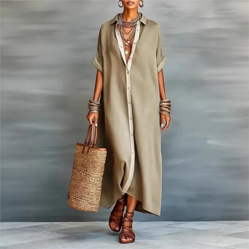 Rosalind™ | Elegant Button-Down Linen Shirt Dress