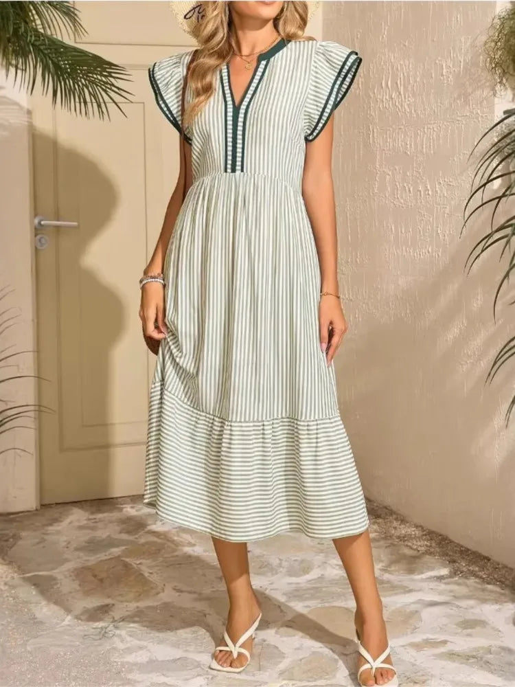 Delphine | Women's V-Neck Ruffle Maxi Dress