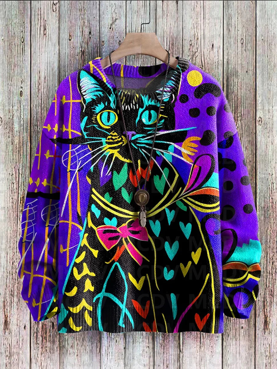 Picasso | Abstract Cat Art Knit Pullover