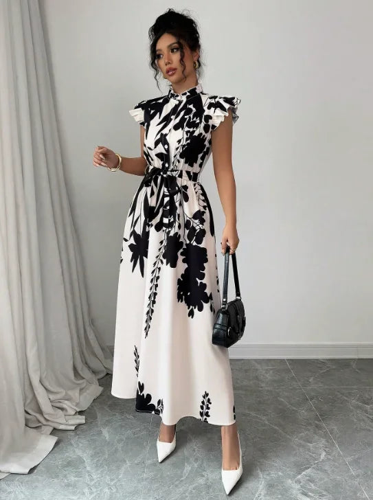 Simone | Elegant Black & White Midi Dress