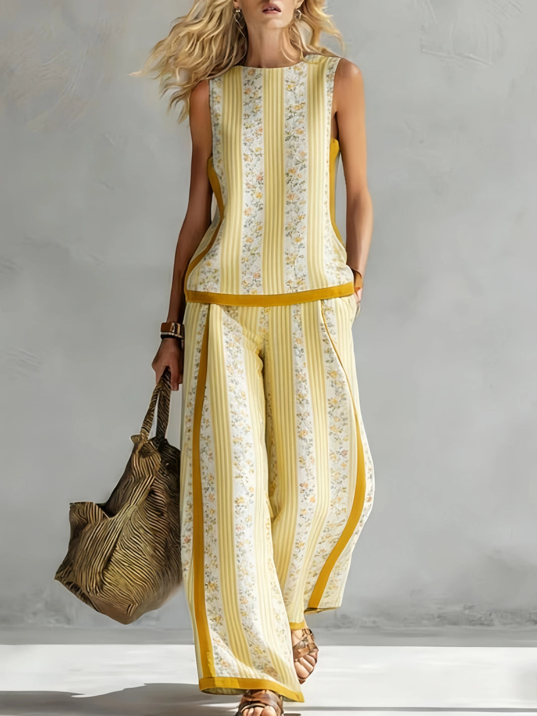 Margot | Retro Print Sleeveless Top & Trouser Set
