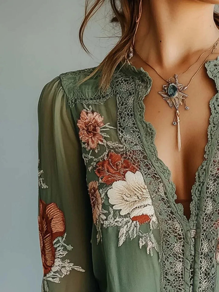 Isla | Lace Embroidered V-Neck Blouse