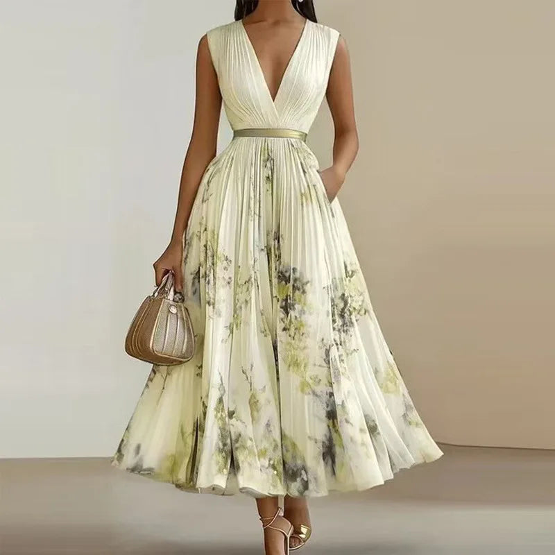 Margaux | V-Neck Lace-Up Swing Dress