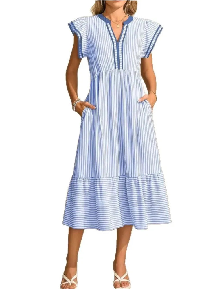 Delphine | Women's V-Neck Ruffle Maxi Dress