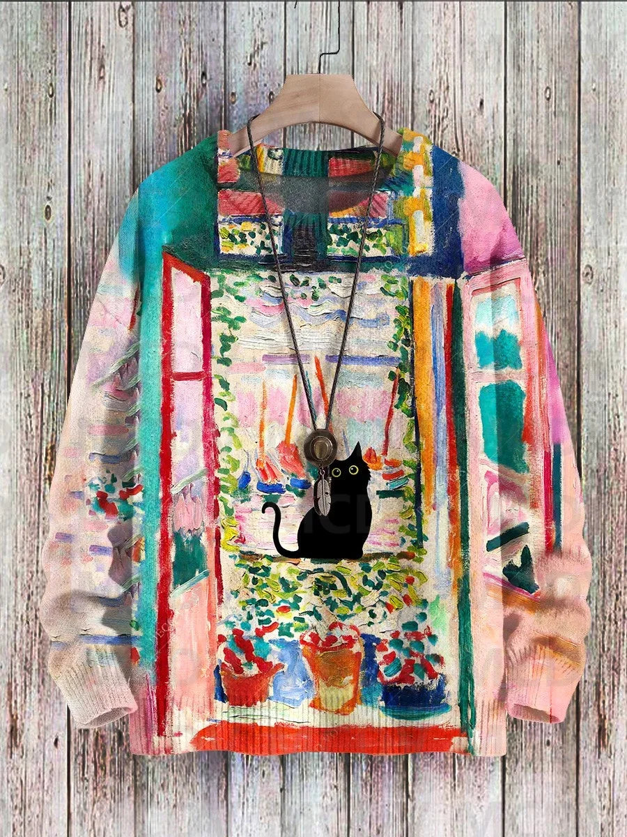 Blossom | Black Cat Flower Birds Pullover