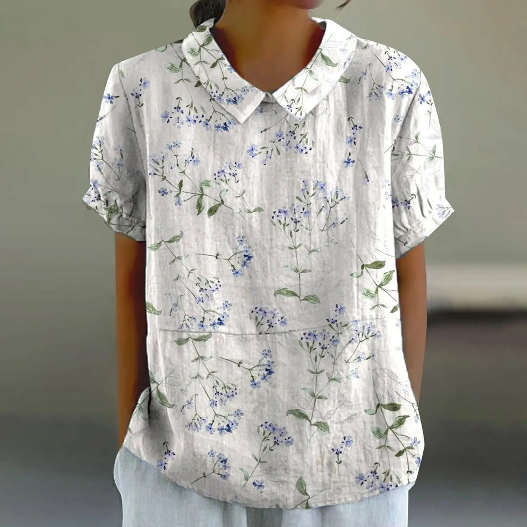 2025 Summer Women's Blouse Casual Print Short Sleeve T-Shirt Fit Lapel Neck Blouse Fashion Trend Button Blouses for Woman Tops