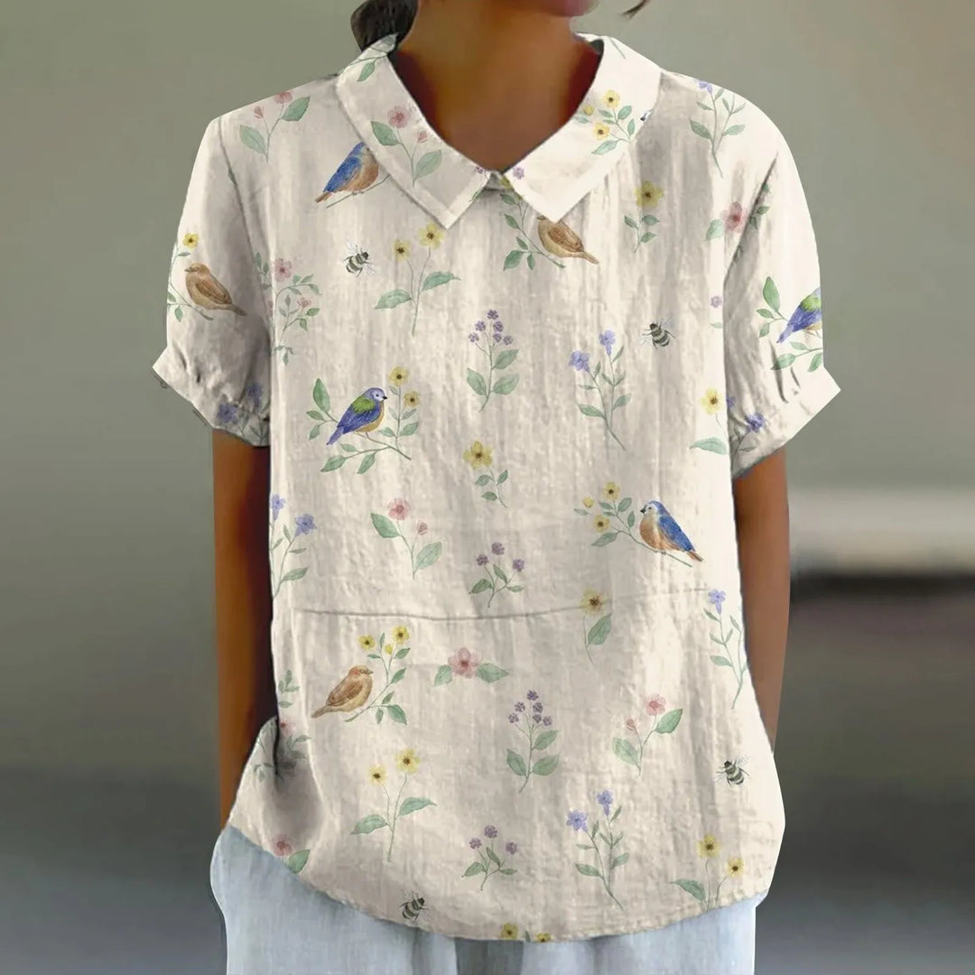 2025 Summer Women's Blouse Casual Print Short Sleeve T-Shirt Fit Lapel Neck Blouse Fashion Trend Button Blouses for Woman Tops