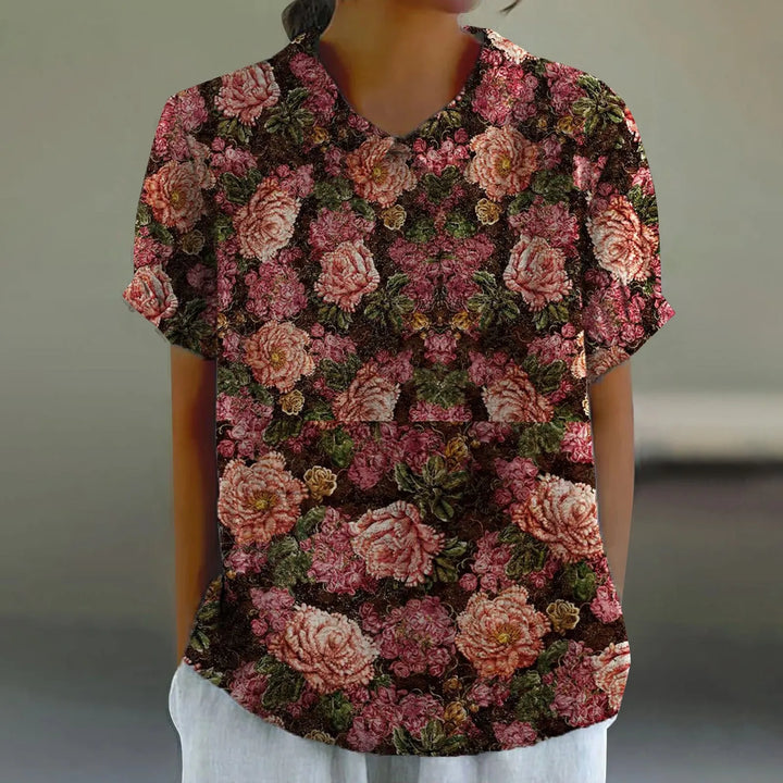 2025 Summer Women's Blouse Casual Print Short Sleeve T-Shirt Fit Lapel Neck Blouse Fashion Trend Button Blouses for Woman Tops