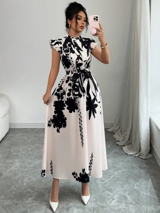 Simone | Elegant Black & White Midi Dress