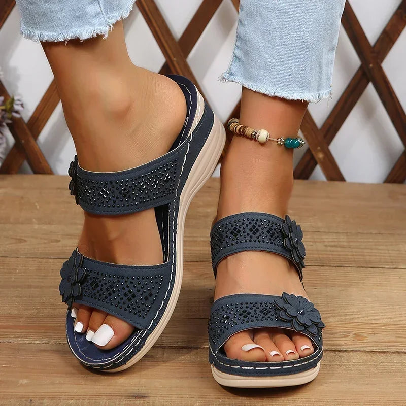 Rosalia™ | Roman Flower Wedge Slipper