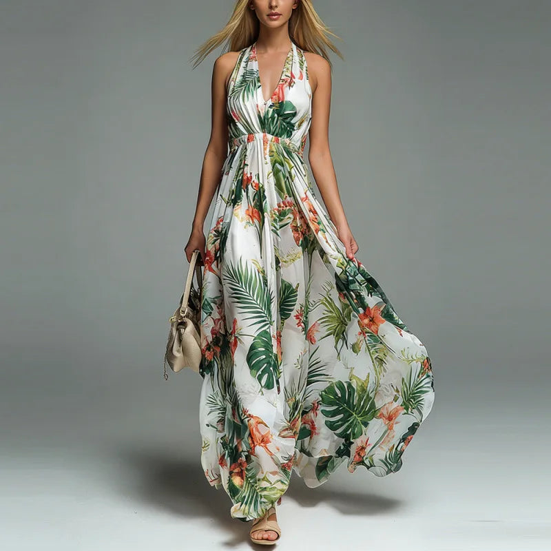 Aurelie | Halter Print Casual Dress
