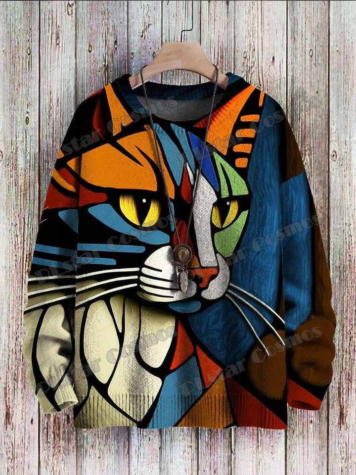 Sunset | Retro Cat Sunset Print Pullover