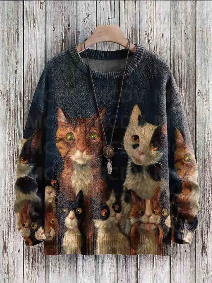 Whiskers | Vintage Cat Print Knit Pullover