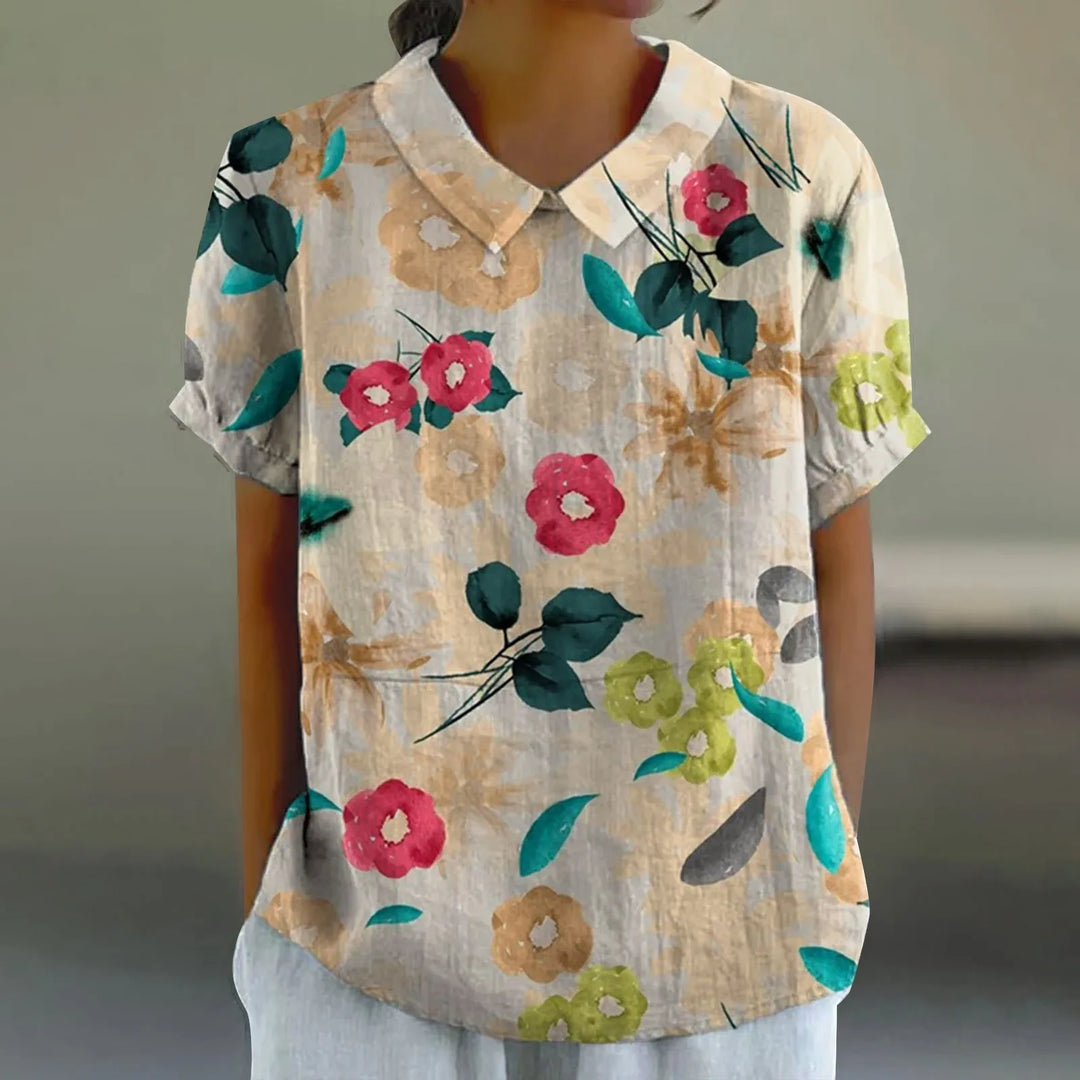 2025 Summer Women's Blouse Casual Print Short Sleeve T-Shirt Fit Lapel Neck Blouse Fashion Trend Button Blouses for Woman Tops