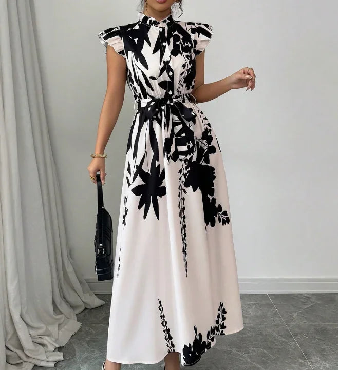 Simone | Elegant Black & White Midi Dress