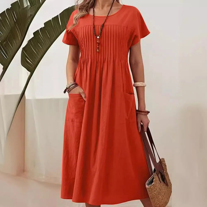 Hazel | Women's Vintage O-Neck Midi Dress