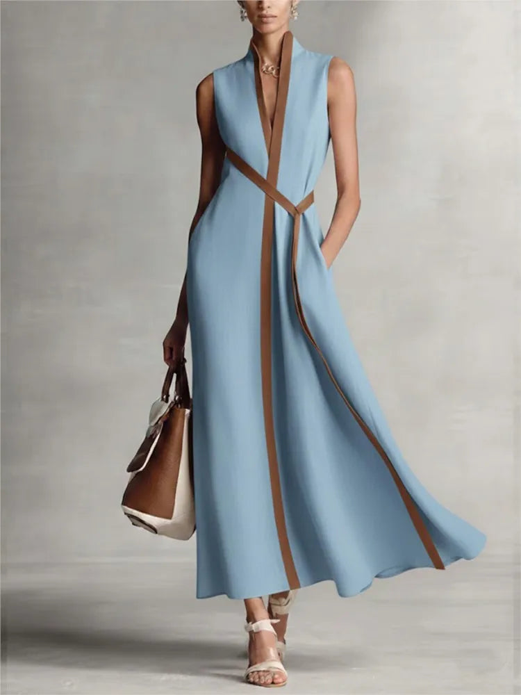Aurelia™ | Elegant Striped Linen Maxi Dress