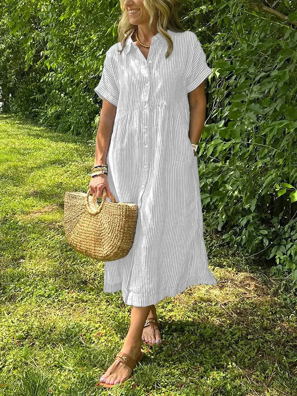 Fleur | Women's Striped Shirt Cardigan Dress