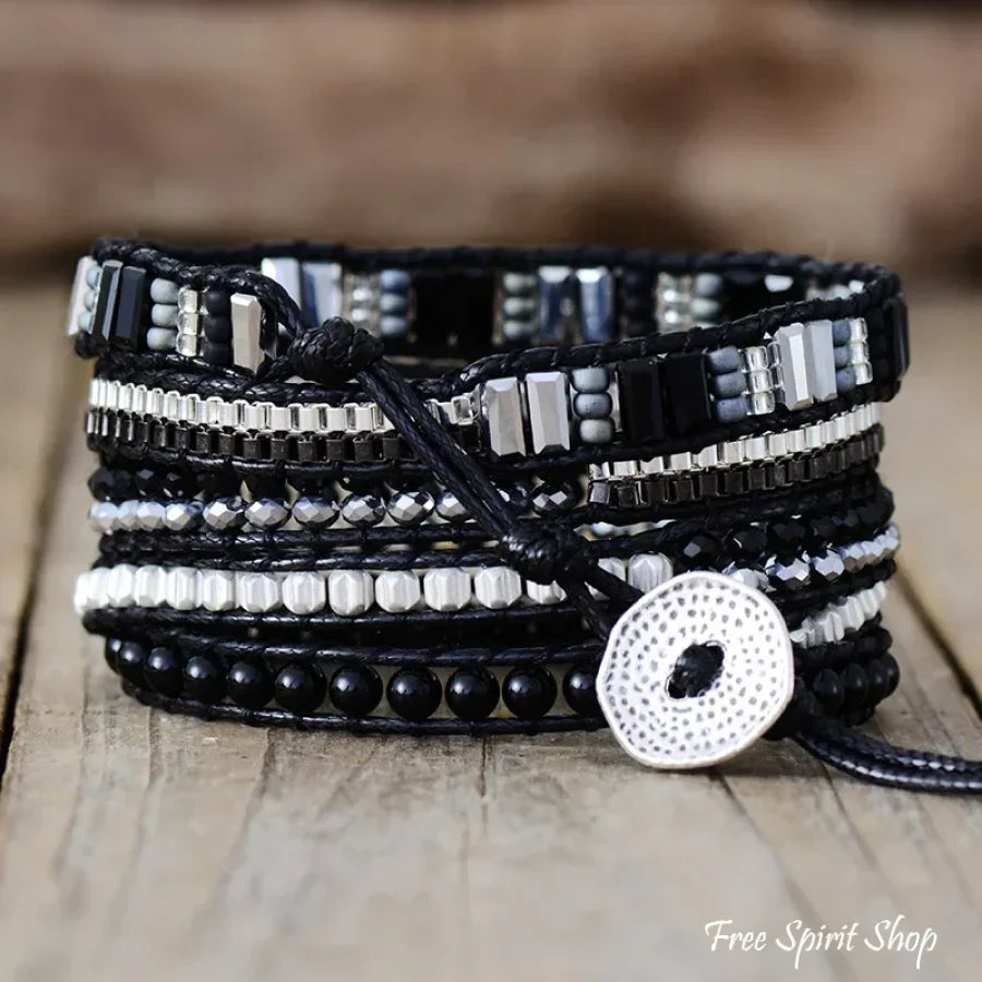Nadia | Black & Silver Beaded Wrap