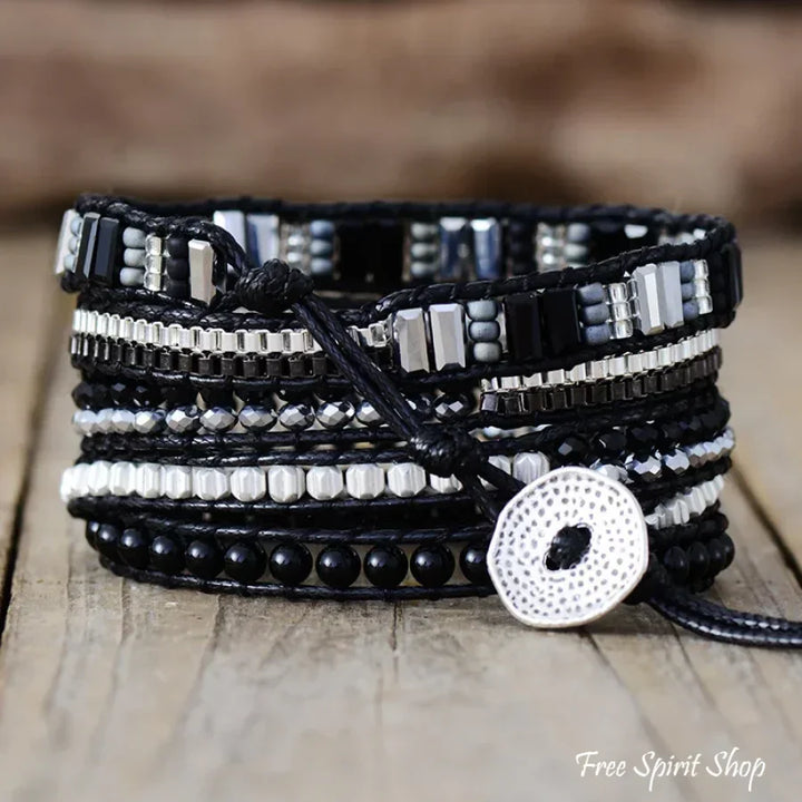 Nadia | Black & Silver Beaded Wrap