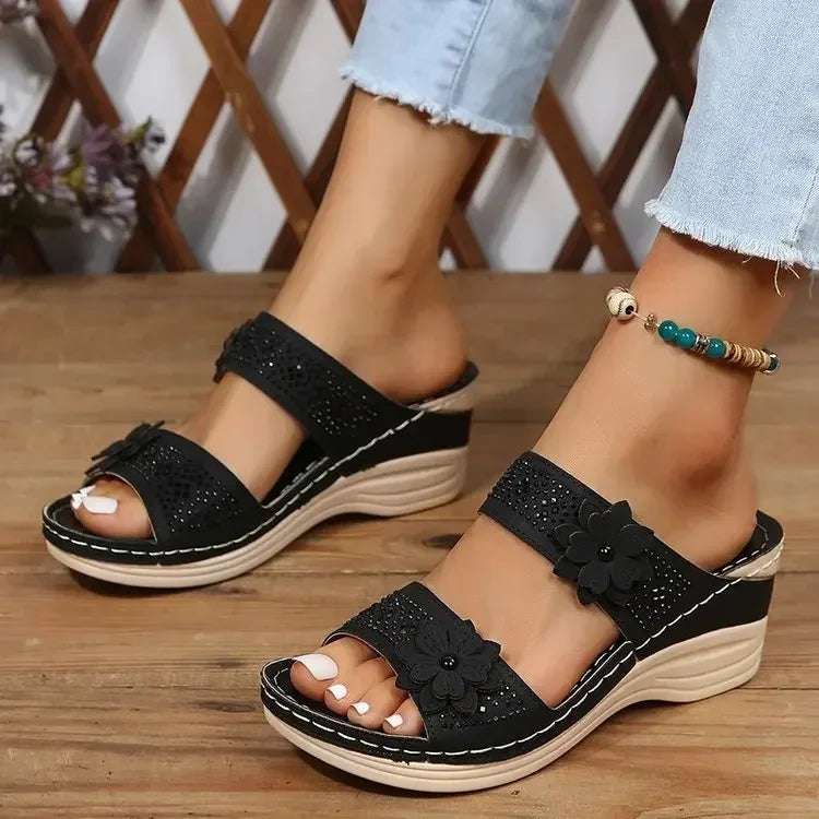 Rosalia™ | Roman Flower Wedge Slipper