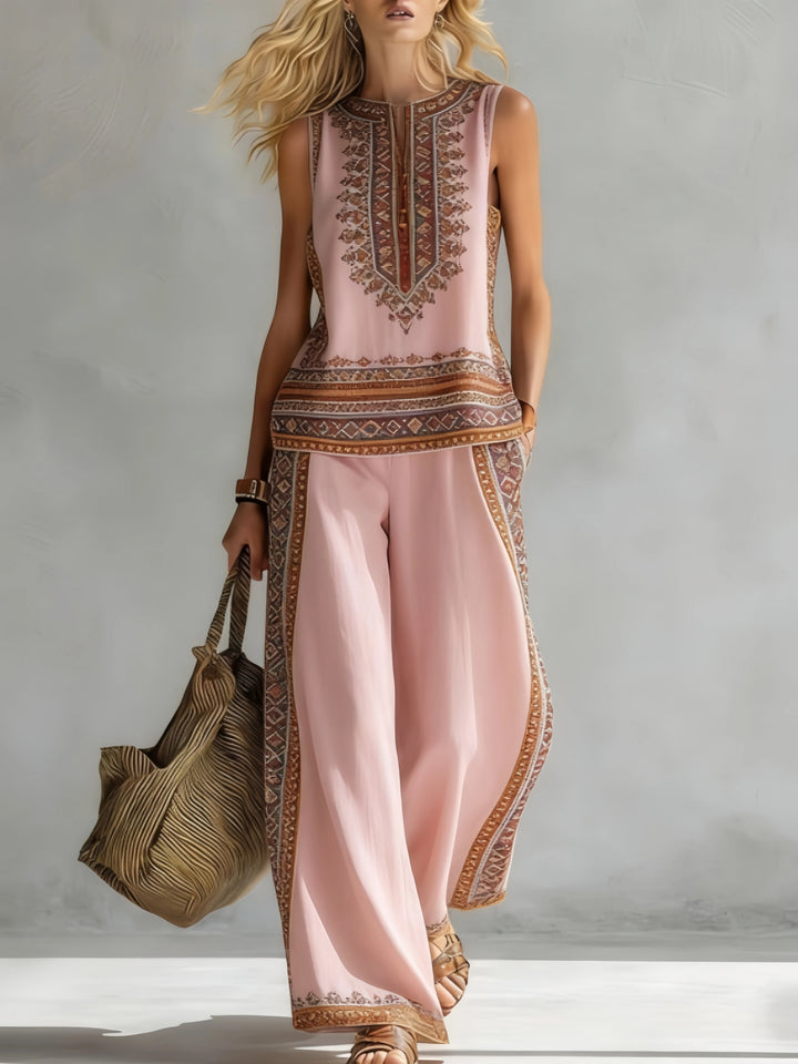 Margot | Retro Print Sleeveless Top & Trouser Set