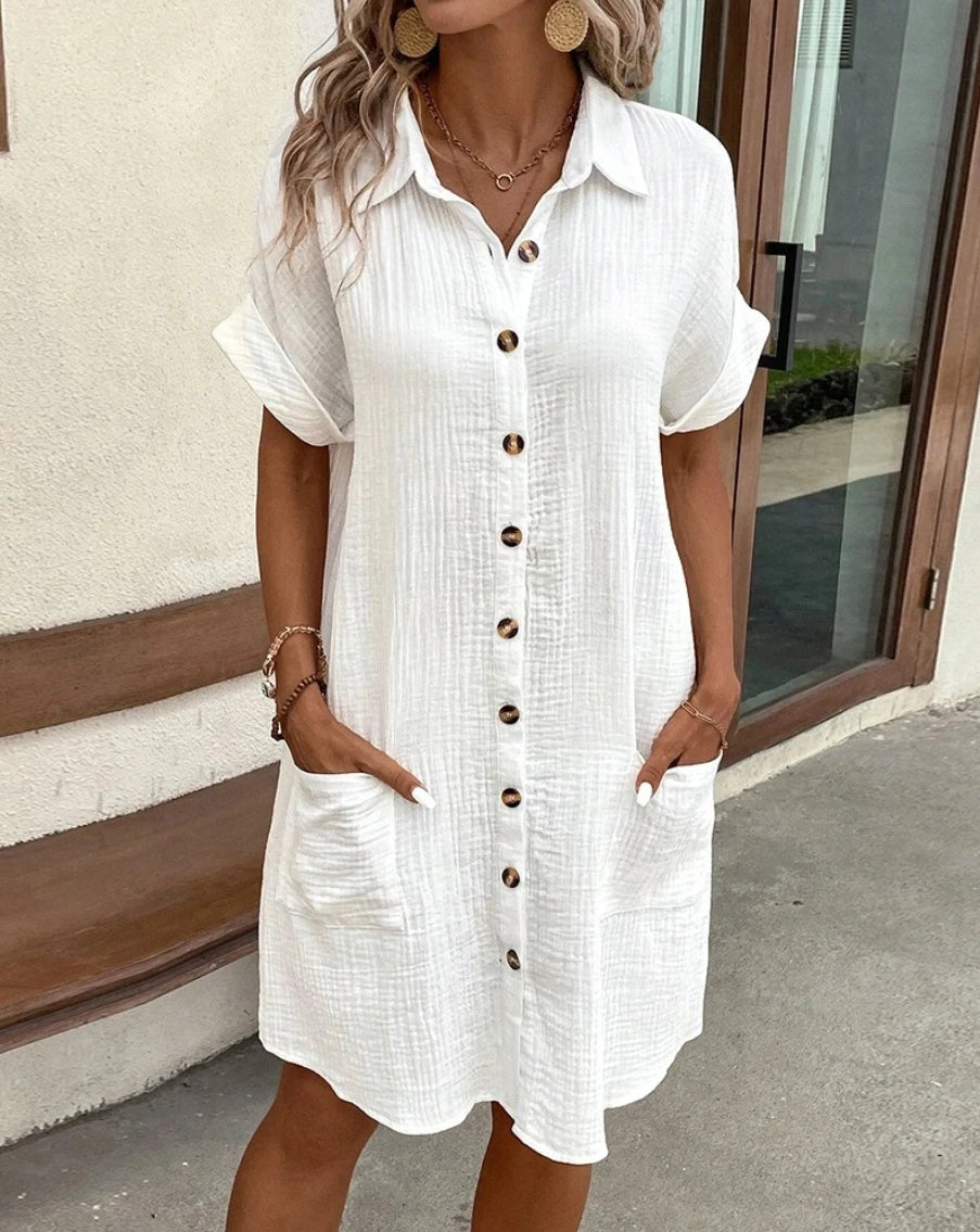 Anouk | Women's V-Neck Cotton Linen Mini Dress